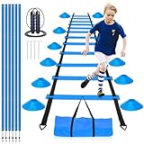 ZPONEED Slalomstangen Fussball Set, Slalom Poles 6 Slalom Stangen, mit 6m Koordinationsleiter, 10 Hütchen, Springseil, Fußball Trainingsset für Koordinationstraining, Fußball, Slalom, Hundesport