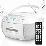 CD-Player Boombox Kassettenspieler-Kombination mit Bluetooth, tragbarer CD-Player, Fernbedienung, LED-Display, Stereo-Sound mit Fernbedienung, AUX/USB-Laufwerk, AC/DC-Stromversorgung White