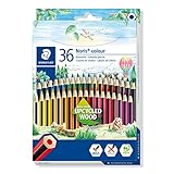 STAEDTLER Buntstifte Noris colour, rutschfeste Soft-Oberfläche, hohe Bruchfestigkeit, Made from Upcycled Wood, intensive Farben, Sechskantformat, 36 Farbstifte im Kartonetui, 185 CD36