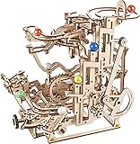 UGEARS DIY-Mechanische Holzkugelbahn - Marble Run 3D Holzpuzzle für Erwachsene - Holzmurmelbahn mit Etagenaufzug - Holzkugelbahn - Modellbausatz mit 10 bunten Murmeln - Modellbau Holz 3D Puzzle