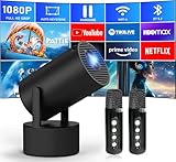 Beamer, Mini Projektor Karaoke Maschine mit Mikrofon, Handy Beamer 4K Heimkino, Smart Beamer Projector Kompatibel mit TV Stick, HDMI, USB, AV, Laptop, iPhone, Android Smartphone