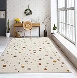 the carpet Beat Kids Moderner Weicher Kinderteppich, Weicher Flor, Pflegeleicht, Farbecht, Punkte Muster, Creme, 140 x 200 cm