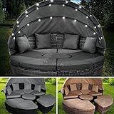 BRAST Sonneninsel Lounge Set | incl. Abdeckung + LEDs + Kissen | Ø210cm viele Farben | TÜV geprüft | Outdoor Gartenmöbel Loungemöbel Sitzgruppe Garnitur | Grau/Anthrazit