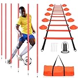 YGORTECH Slalomstangen-Set für Fußball, Agility-Training, inklusive Stangen, 6 Stück, Agility-Leiter, 10 Fußballkegel, Springseil für Geschwindigkeitstraining, Fußballtraining, Basketball und Fitness