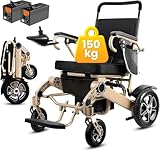 Tripaide 40KM Rollstuhl Elektrisch Faltbar mit 2 * 10AH Batterien, Leichte Faltbare Elektrorollstuhl, All Terrain Power elektro-rollstühle Tragfähigkeit 150KG Gold