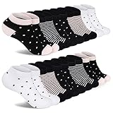 FALARY Socken Damen 39-42 Sneaker Socken Damen Atmungsaktive Sportsocken Kurzsocken Mode Schwarz mit Streifen und Punkten 10 Paar