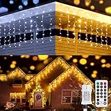 Lichterkette Eisregen Weihnachten,GreenClick 440LED 15,7m Lichtervorhang Warmweiß&Kaltweiß, Lichterkette außen und innen, IP44 wasserdicht, mit Fernbedienung Strom Lichterkette Vorhang