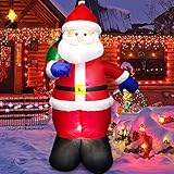 Danxilu 150cm Aufblasbarer Weihnachtsmann mit LED Beleuchtet, Aufblasbare Weihnachtsdeko Außen mit Geschenktüte, Weihnachtsmann Aufblasbar IP44 Wetterfest für Draußen, Hof, Garten, Rasen, Terrasse