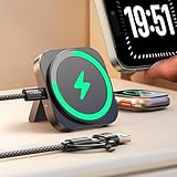 LISEN Induktive Ladestation für Apple Watch Und iPhone [Super Tragbar] Magsafe Ladegerät,Reisen Wireless Charger für iPhone Magsafe Stand 2024 iPhone Apple Ladestation Fit iPhone 16 Watch Airpods