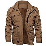 AmazingDays Winterjacke Herren Warm Mantel Herren Stehkragen Wintermantel Herren Teddyfell Warm Jacke Herren Parka mit Reißverschluss Fleece Gefütterte Sweatjacke Herren Ohne Kapuze Jacken