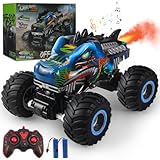 Rhybor Ferngesteuertes Auto Dinosaurier 1:16 Maßstab RC Monster Truck Fernbedienung Auto mit Sprühnebel-Musik-LED-Leuchten, 2,4 GHz 20 km/h RC Auto Spielzeug für Kinder ab 3 4 5 6 8 10 Jahre