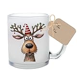 Manufaktur Liebevoll - Lustige Glühweintasse aus Glas mit Spruch und Rentieren Geschenk für die Vorweihnachtszeit und zu Weihnachten (Motiv Rentiere)