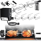 KESSER® Edelstahl Grillspieß Set 107cm passend für Weber Spirit Gasgrill mit 4X Fleischnadeln BBQ Fleischklammer, Griffstück und Motor Elektrischer Drehspieß 220V - 240V, Schwarz