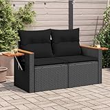 Festnight Gartensofa mit Stauraum Rattan Sofa 2 Sitzer Lounge Sofa Outdoor Kleines Balkon Sofa Balkonmöbel Rattansofa Gartenlounge Polyrattan Gartenmöbel Set Balkon Lounge Klappbare Beistelltisch