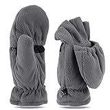 Tarjane Fleece Winterhandschuhe | Fäustlinge | Damen und Herren Fausthandschuhe | Fingerhandschuhe (S/M, Grau)