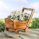 LCSA Holz Blumenwagen ca.34x17 cm -Deko Pflanzkarre zum beflanzen Blumentopf Außen