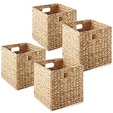 Casafield Aufbewahrungskörbe aus Wasserhyazinthe, 26,7 x 26,7 cm, natürlich, Set mit 4 faltbaren Würfel-Organizern, gewebte Behälter für Badezimmer, Schlafzimmer, Wäsche, Speisekammer, Regale