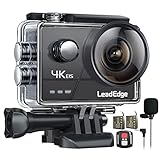 LeadEdge Action Cam 4K/30FPS 20MP EIS Bildstabilisator Externes Mikrofon WiFi Helmkamera Unterwasser 40M Wasserdicht Kamera 2.4G Fernbedienung 2x1050mAh Akkus Actionkamera Unterwasserkamera