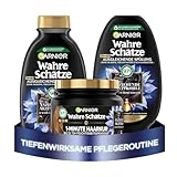 Garnier Haarpflege-Set, Gegen schnell fettende Kopfhaut & trockene Längen, Mit reinigender Aktivkohle, Shampoo (250 ml), Spülung (200 ml), 1-Minute Haarkur (340 ml), Wahre Schätze, 3-teilig