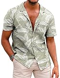 COOFANDY Hawaii Hemd Männer Leinenhemd Baumwolle Hawaii Kurzarmhemd Freizeit Sommer Button Down Hemden for Herren Grün XL