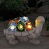 Yeomoo Solar Gartenfiguren Schildkröte Gartendeko für Draußen, mit Sukkulenten und 7 LED Leuchten Home Balkon Dekoration, Figur Kawaii Geschenke für Frauen/Mama Deko für Zimmer Terrasse