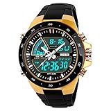 Daygeve Male Dual Display Waterproof Multi Function LED Sports Watch Alarm Gold Automatik Armbanduhr (Gold, One Size)