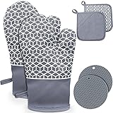 Ofenhandschuhe, Hmtruly 6er Set Topfhandschuhe Topflappen, 300°C Hitzebeständige Backhandschuhe, Kochhandschuhe mit rutschfestem Silikonmuster, Geeignet für Küche und Grill