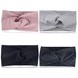 4 Stück Haarband Damen Stirnband Sommer Elastische Stirnbänder Sport Headwrap Headband mit Schleife Weich Verdreht Strinband Frauen Kinder Mädchen Schwarz/Grau/Pink