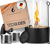 Flammenbrise® Tischkamin | Tischfeuer für Indoor und Outdoor | Ethanol Kamin mit [200g] Natursteinen | INKL. 2 Brennkammern | Unendliche Brenndauer