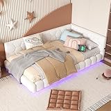 FEZTOY Polsterbett 90x200 mit LED und USB-Anschluss, Bettgestell mit Lattenrost,Tagesbett Schlafsofa Bett Bettsofa Gästebett Jugendbett Einzelbett, ohne Matratze (Weiß, 90x200)