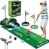 TERRAMUS Minigolf Set Spielzeug für Kinder, 14PCS Indoor Outdoor Golfkoffer Spiel Set mit 2 bunten Golfschläger, 6 Bälle, Putting Matte Spielzeug für Jungen