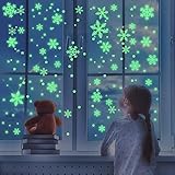 BSITSSS 125 Stück Fensterbilder Weihnachten, Fluoreszierend Weihnachtsdeko Christmas Decorations, Schneeflocken Deko Weihnachten Aufkleber Statisch Haftende PVC Weihnachten Aufkleber(A)