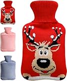 Wärmflasche mit Bezug, 2L Wärmflasche Groß XL, Auslaufsicher Wärmflaschen Mit Flauschbezug, PVC Hot Water Bottle, Bettflasche für Erwachsene & Kinder, Ideal für Weihnachten Geschenke (Rentier)