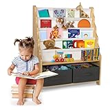 Unique Nature Bücherregal Kinder Massivholz Standregal Holzregal stehend Aufbewahrungsregal Spielzeugregal Kinderregal montessori Bücherschrank