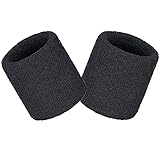 Schweißbänder Sport Wristbands 2 Pack, Sport Schweißband Armband Weiche verdickte Baumwolle, für Fußball Basketball Tennis Gymnastik (Schwarz)