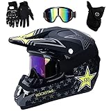 UIGJIOG Fullface Helm MTB,Black Motocross Helm Kinder Für Mountainbike ATV BMX Downhill Offroad,Für Motorrad Crossbike Off Road Enduro Sport Jugend Motorrad Fahrrad Helm,M(54~55cm)