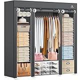 KESSER® Kleiderschrank Stoffschrank Stabil mit Kleiderstange & Ablagen, Inkl. 5X Kleiderbügel, Stoff Faltschrank für Schlafzimmer, Ankleidezimmer Garderobe mit Kleiderständer 150x45x175cm Anthrazit