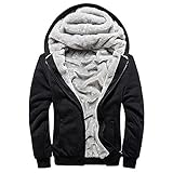 MANLUODANNI Hoodie Herren, Kapuzenpullover Herren mit Tasche Dicker Pullover Jacke Sweatjacke Kapuzenjacke Sweater Casual Kapuzenpulli mit Imitat-Vlies Schwarz XL