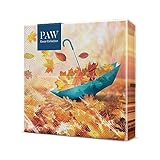 PAW - Servietten 3-lagig (33 x 33 cm) I 20 Stück I Perfekt für Geburtstage, Partys, Meetings I Herbst Tischdekoration I Bunte Papierservietten - Regenschirm Herbstblätter I Umbrella Leaves