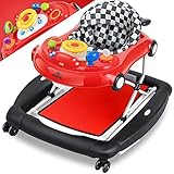 KIDIZ® 4in1 Lauflernhilfe Babywalker Spiel- und Lauflernwagen Gehfrei - Schaukelfunktion Babywippe mit Rollen, Licht, Musik,Spielecenter Esstisch Laufstuhl Laufhilfe babys ab 6 Monaten Klappbar, Rot