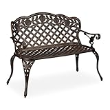 Relaxdays Gartenbank, 2 Sitzer, Rosen, Terrasse, Balkon, Aluminium Guss, antike Sitzbank, 84x111,5x56 cm, schwarz/bronze