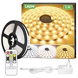 Lepro LED Strip 5M Set Dimmbar,Warmweiß bis Kaltweiß LED Streifen 12V Selbstklebend, Flexibel DIY LED Band, IP20 LED Leiste, 300 LEDs SMD 2835, LED Lichtband für Innen Küche Zimmer Deko