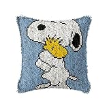 ROCKY&CHAO Knüpfteppich Zum Selber Knüpf-Sets mit Kissen knüpfen-Set 43x43cm Kissenbezug-Set für Erwachsene und Kinder Latch Hook Kit Heimaccessoire（Snoopy）