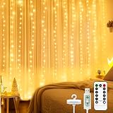 btfarm Lichtervorhang Innen 2x2m, 200 LED Lichterketten Vorhang mit Fernbedienung 8 Modi Timer USB Lichterkettenvorhang Wasserdicht für Schlafzimmer Zimmer Party Weihnachten Deko, Warmweiß