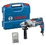 Bosch Professional Schlagbohrmaschine GSB 20-2 (Leistung 850 Watt, Leerlaufdrehzahl 3.000 min-1, mit Zubehörset, inkl. Tiefenanschlag, Schnellspannbohrfutter, Zusatzhandgriff, L-Case, Zubehör-Set)