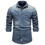 HOTIAN Herren Hemden, Herren Denim Shirt Langarmhemd,Freizeithemd Regular Businesshemd,Slim-Fit-Herrenhemden Blue L