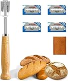 PIQIUQIU Bäckermesser Baguettemesser Teigmesser Brotmesser Backen mit 5pcs Rasierklinge Ritzmesser Ritzmesser zum Einschneiden von Baguette Brot oder Brötch mit Authentic Lederschutzhülle