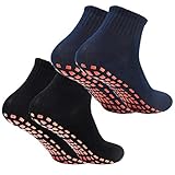 2Paar Anti-Rutsch-Socken Yoga Socken Rutschsocken Stopppersocken ABS Socken für Erwachsene Männer Herren Antirutsch Sportsocken Baumwolle für Sport Yoga Pilates Gymnastik Trampolin (Schwarz/Navy)