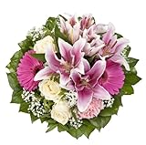 Dominik Blumen und Pflanzen, Blumenstrauß 'Laura' mit rosa Lilien, Rosen und Gerbera