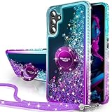 Miss Arts für Samsung Galaxy A54 5G Hülle [Silverback] Mädchen Frauen Glitzer Handyhülle mit Ring Halter Ständer Schutzhülle mit Band Case - LILA